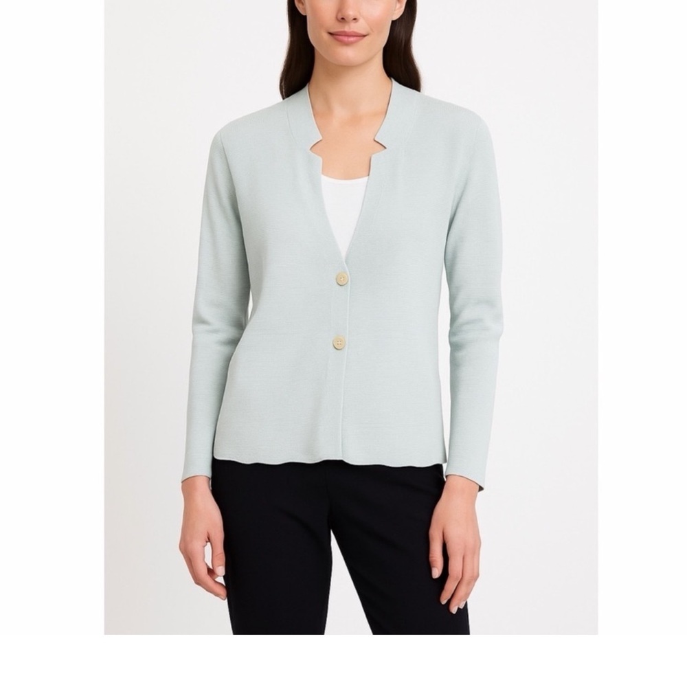 Eileen Fisher mint green silk and cotton blend cardigan sweater Size Small